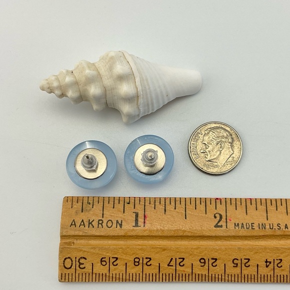 Vintage, Blue Moon Glow Earrings, Lucite, Studs, Mid Century Modern, Coquette - Picture 5 of 7